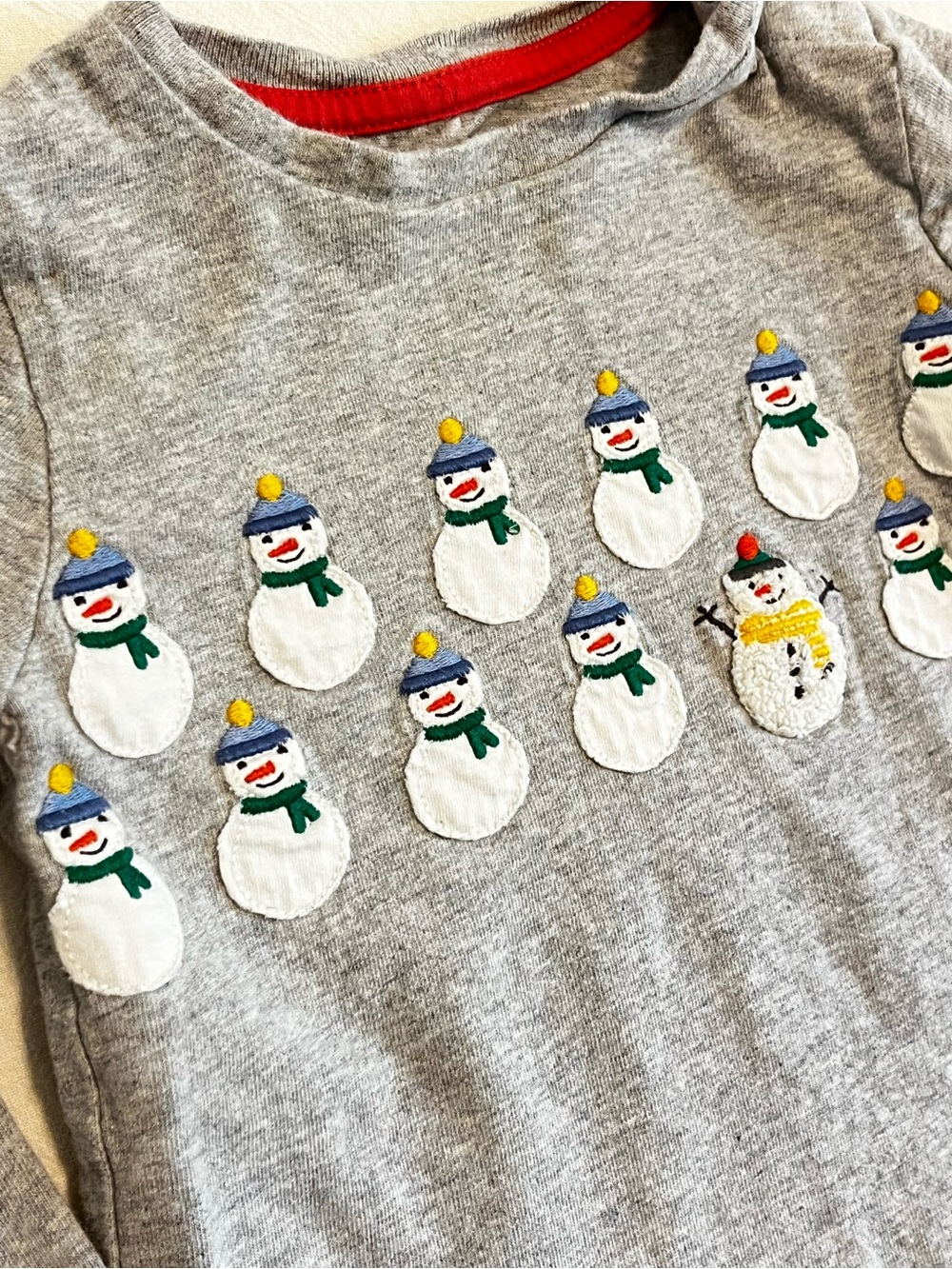 Baby Boden Snowman Appliqué Long Sleeve Shirt Toddler Boys 12-18mo Gray - Picture 2 of 7